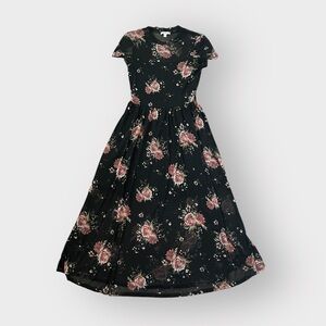 AUW Black Mesh Floral Midi Dress Indie Sheer